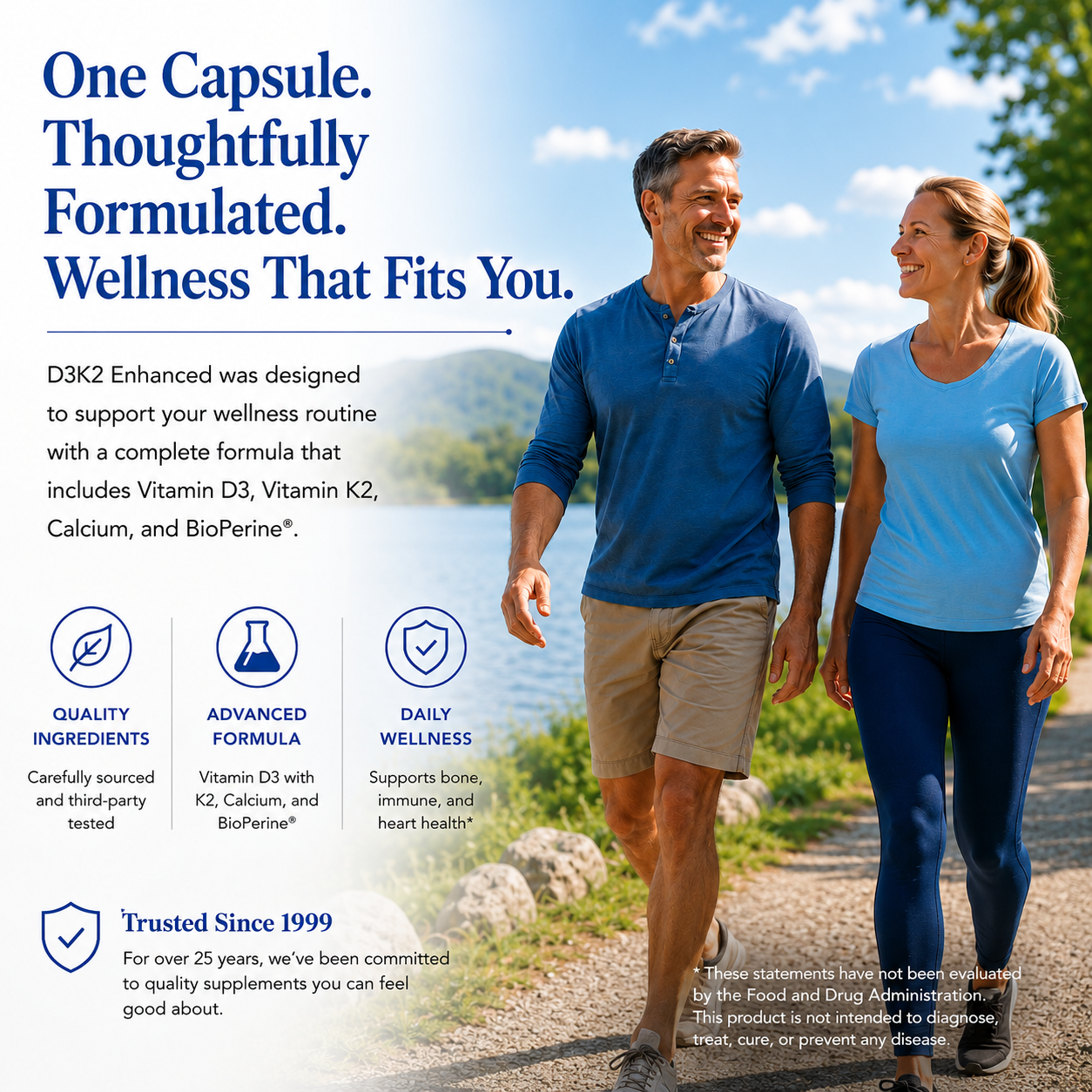 D3K2 Enhanced with Calcium and BioPerine®, 60 capsules